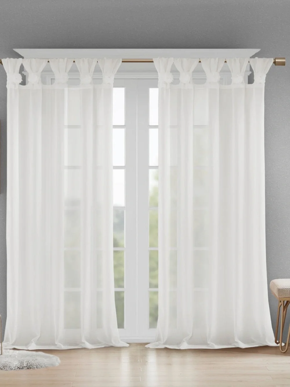 Madison Park Rosette Floral Embellished Cuff Tab Top Curtain Panel ONE 50x95